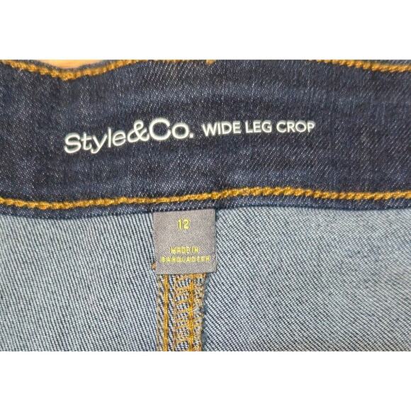 Style & Co Jeans Women's SZ 12 High-Rise Wide-Leg Slimming Pocket Crop Dark Wash - Picture 7 of 13